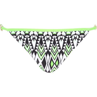 Lime geo print strap bikini bottoms